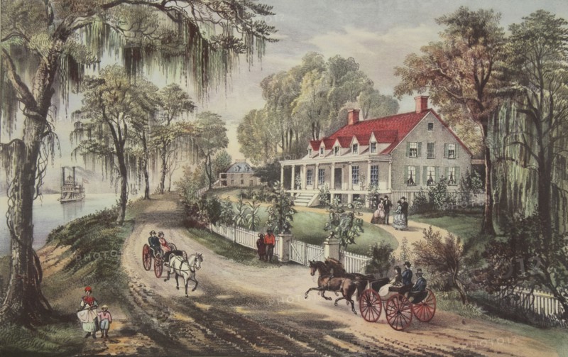A Home On The Mississippi, pub. 1871,  Currier & Ives (Colour Lithograph)