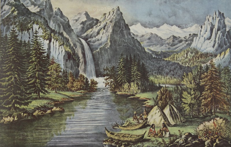 Yosemite Valley - California, pub. 1866, 'The Bridal Veil' Fall, Currier & Ives (Colour Lithograph)