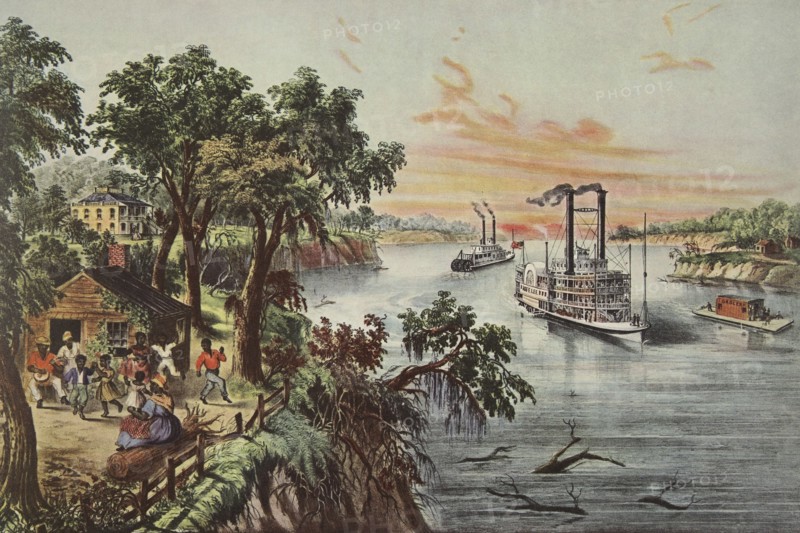 Low Water In The Mississippi, pub. 1868, Currier & Ives (Colour Lithograph)