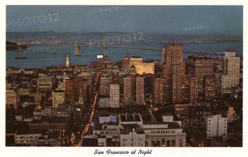San Francisco at night, California, USA, 1957. Artist: Unknown