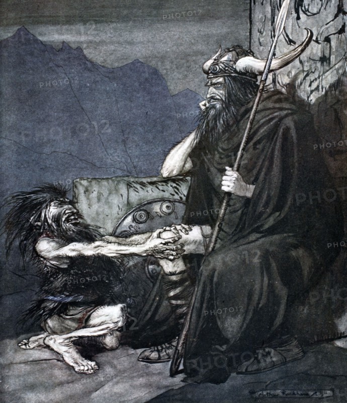 'Swear to me, Hagen, my son!', 1924.  Artist: Arthur Rackham