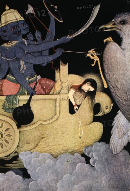 Ravana fighting with Jatayu, 1913.  Artist: K Venkatappa