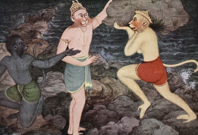 Building of Rama's bridge, 1913.  Artist: K Venkatappa