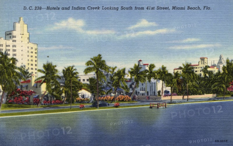 Hotels and Indian Creek looking south from 41st Street, Miami Beach, Florida, USA, 1946. Artist: Unknown