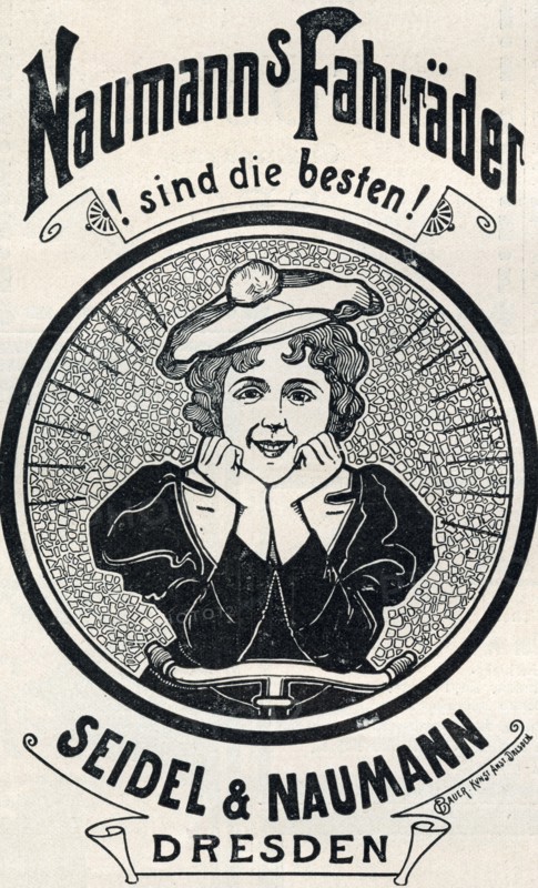 Advertisment for Naumann's bicycles, 1898. Artist: Unknown