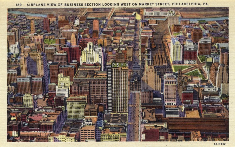 Aerial view of the business district, Philadelphia, Pennsylvania, USA, 1933. Artist: Unknown