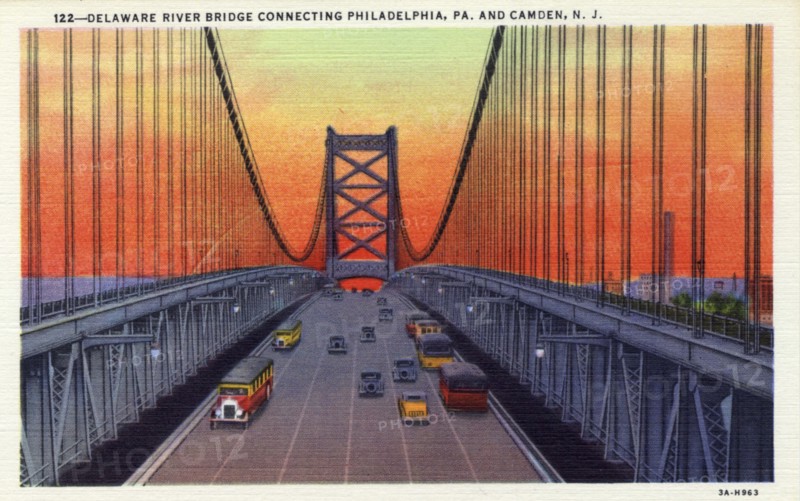 Delaware River Bridge connecting Pennsylvania and New Jersey, USA, 1933. Artist: Unknown