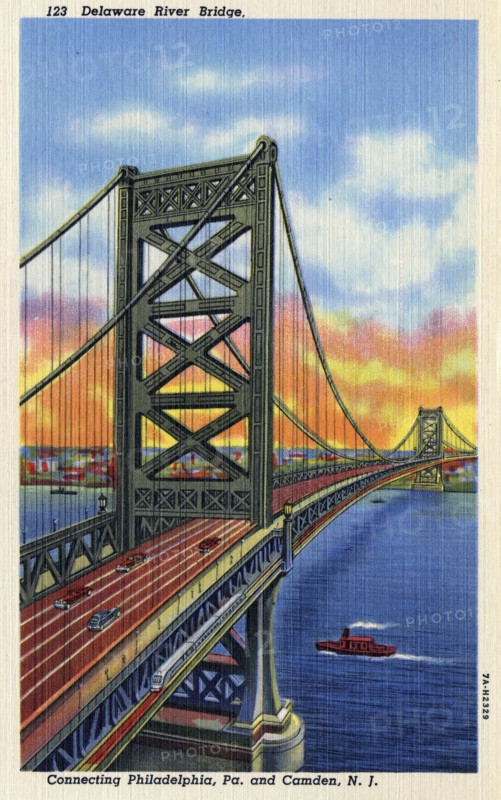 Delaware River Bridge connecting Pennsylvania and New Jersey, USA, 1937. Artist: Unknown