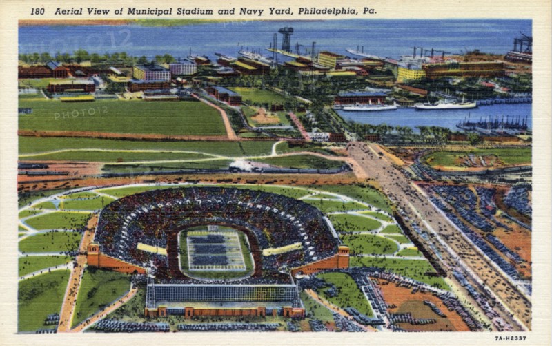 Aerial view of Municipal Stadium and Navy Yard, Philadelphia, Pennsylvania, USA, 1937. Artist: Unknown