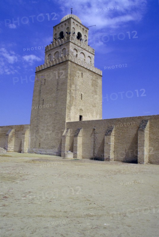Minaret of the Great Mosque, Kairouan, Tunisia.
