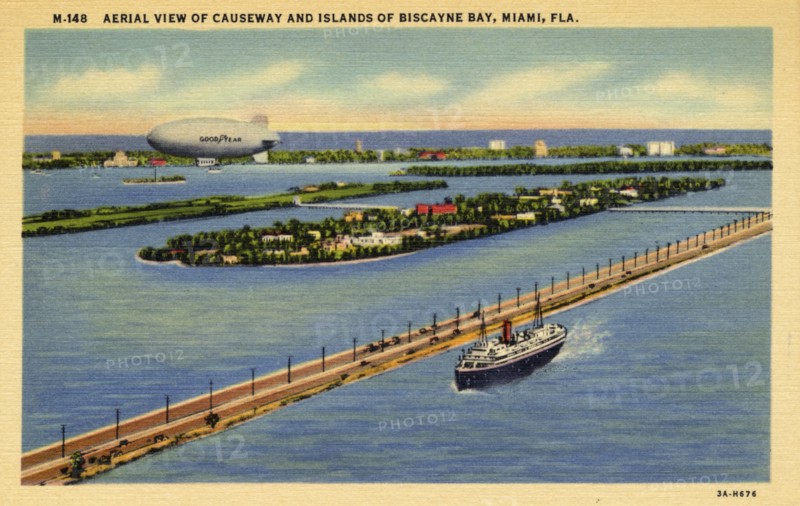 Aerial view of causeway and islands of Biscayne Bay, Miami, Florida, USA, 1933. Artist: Unknown