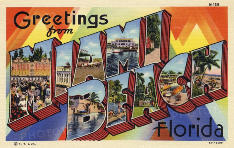 'Greetings from Miami Beach, Florida', postcard, 1934. Artist: Unknown