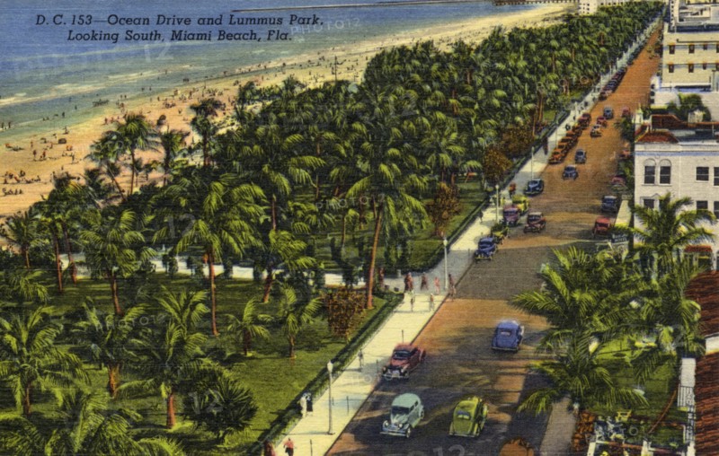 Ocean Drive and Lummus Park, looking south, Miami Beach, Florida, USA, 1946. Artist: Unknown