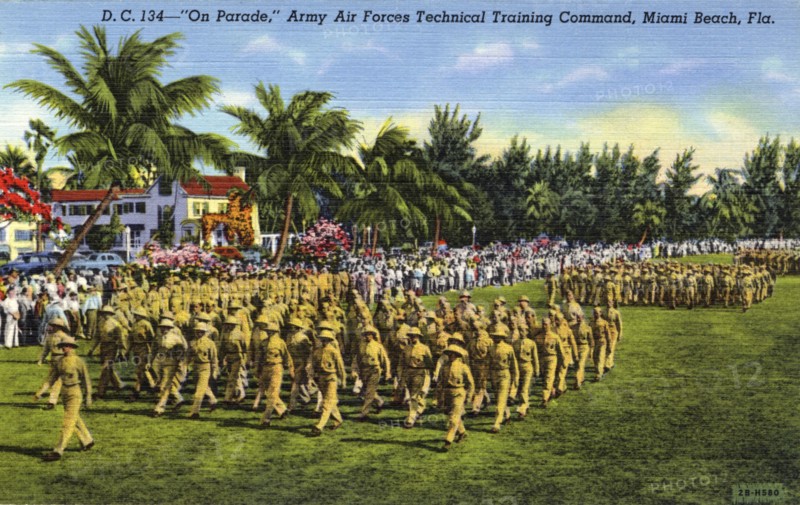 'On Parade, Army Air Forces Technical Training Command, Miami Beach, Florida', USA, 1942. Artist: Unknown
