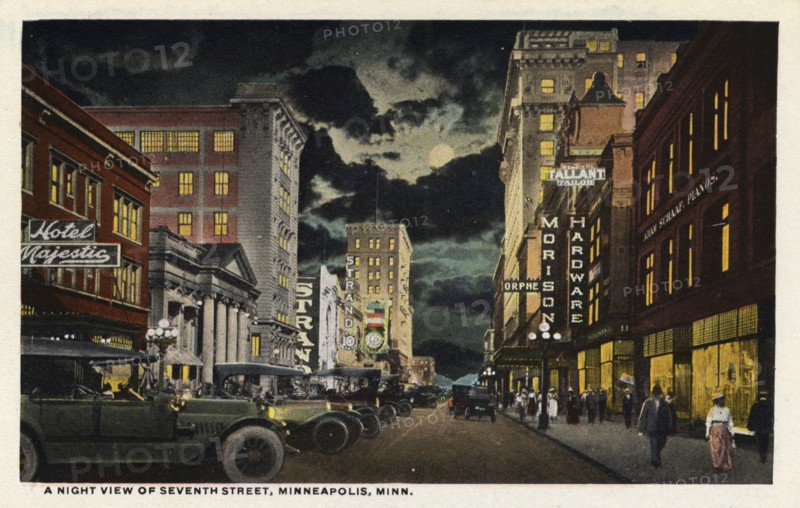 A night view of Seventh Street, Minneapolis, Minnesota, USA, 1915. Artist: Unknown