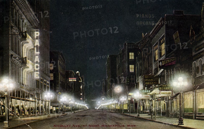 Nicollet Avenue at night, Minneapolis, Minnesota, USA, 1915. Artist: Unknown