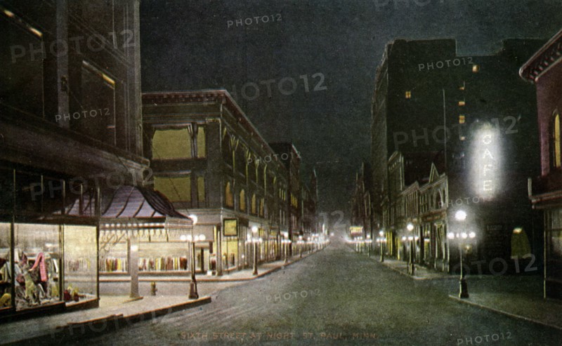 Sixth Street at night, St Paul, Minnesota, USA, 1915. Artist: Unknown