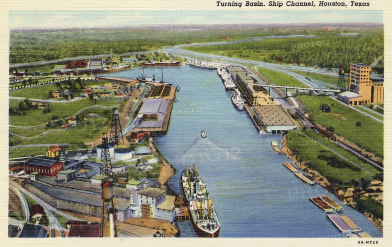 Turning basin, Ship Channel, Houston, Texas, USA, 1936. Artist: Unknown