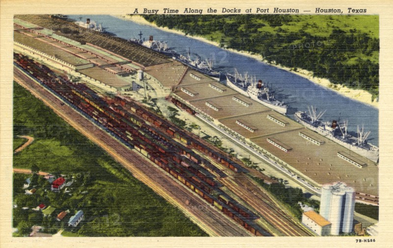 'A busy time along the docks at Port Houston, Houston, Texas', USA, 1947. Artist: Unknown