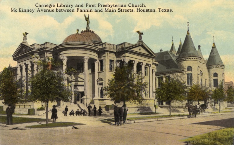 Carnegie Library and First Presbyterian Church, Houston, Texas, USA, 1911. Artist: Unknown