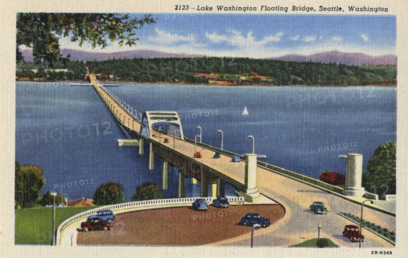 Lake Washington Floating Bridge, Seattle, Washington, USA, 1942. Artist: Unknown