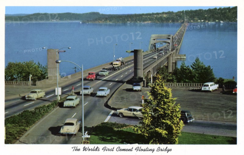 Lake Washington Floating Bridge, Seattle, Washington, USA, 1957. Artist: Unknown
