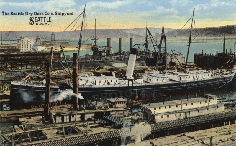 Seattle Dry Dock Company's shipyard, Seattle, Washington, USA, 1911. Artist: Unknown