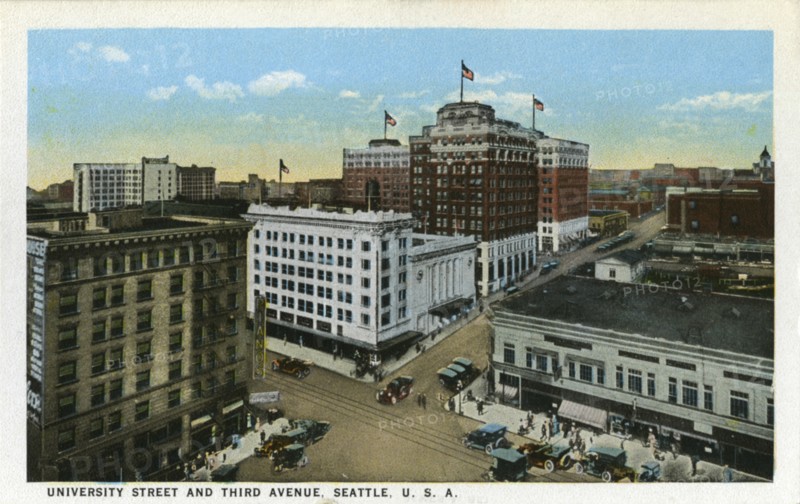 University Street and Third Avenue, Seattle, Washington, USA, 1916. Artist: Unknown