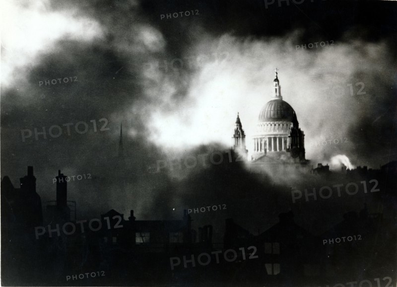 St Paul's Cathedral, London, during the Blitz, World War II, 29 December 1940. Artist: Unknown