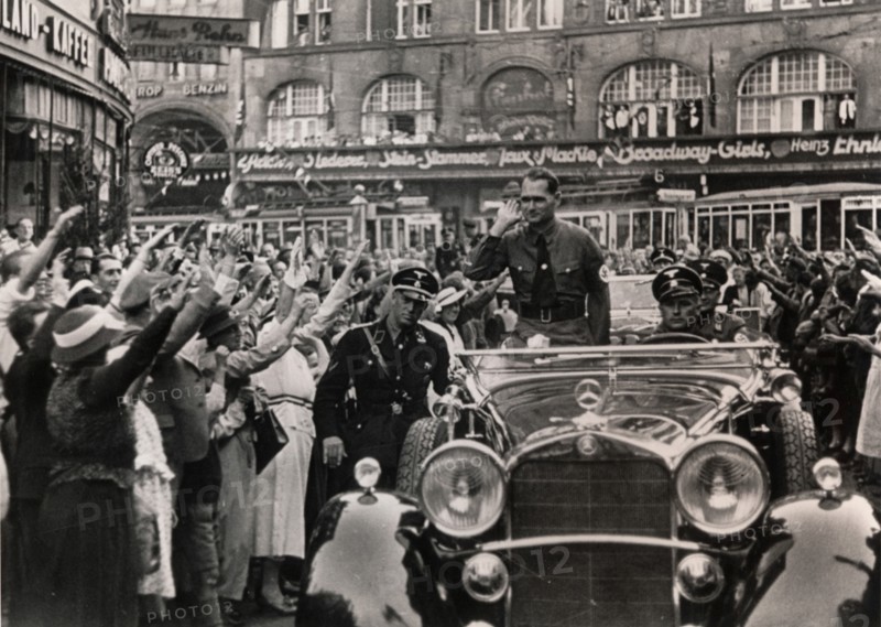 Nazi Deputy Führer Rudolf Hess on a visit to Stuttgart, Germany, 1937. Artist: Unknown
