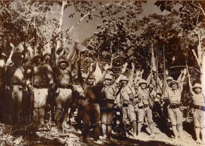 Japanese soldiers celebrate victory, Bataan, Philippines, World War II, 1942. Artist: Unknown