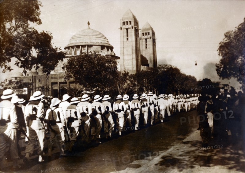 After the attack on Dakar, a funeral convoy passes the cathedral, September 1940. Artist: Unknown