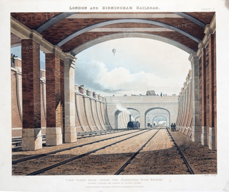 View Taken from Under the Hampstead Road Bridge, looking towards the station at Euston Square, publi Artist: Thomas Talbot Bury.