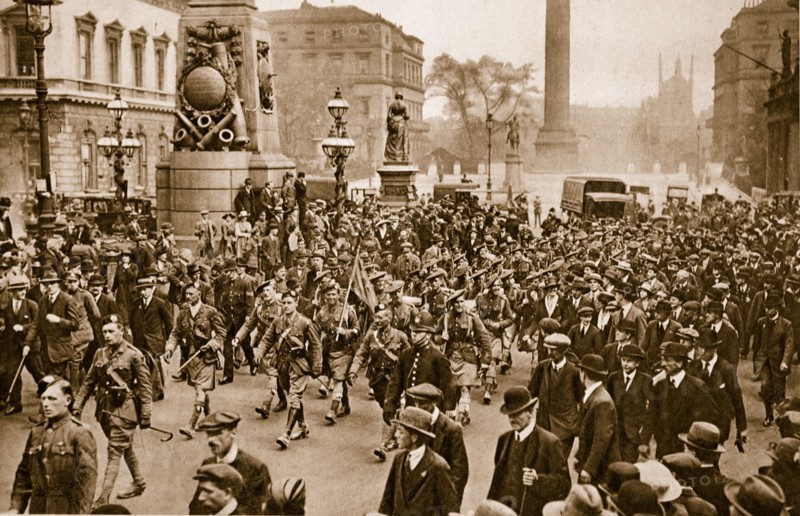 1st Battalion London Scottish marching through London on arrival from France, May 16th, 1919.