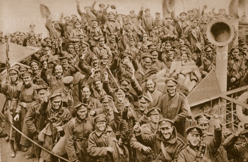 Hailing 'home' with smiles and cheers, c1914-1919.