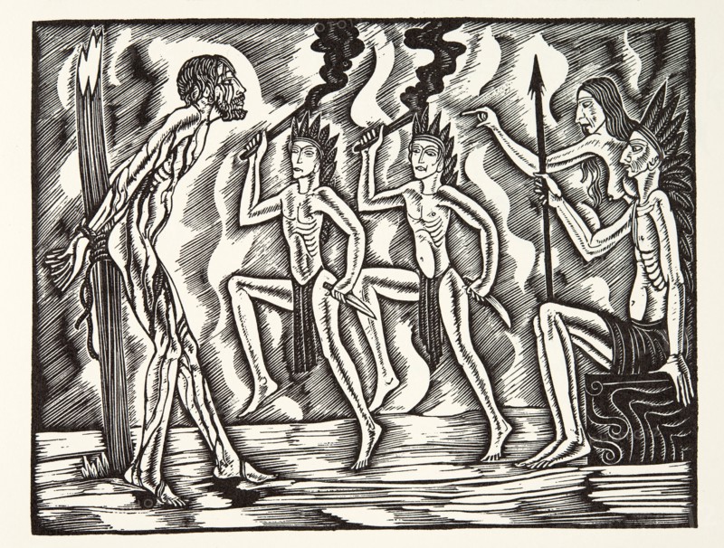 The Martyrdom, from The Travels and Sufferings of Father Jean de Brebeuf, 1938, (wood engraving).