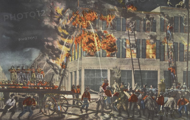 The Life of a Fireman - The Ruins, pub. 1854, Currier & Ives (Colour Lithograph)