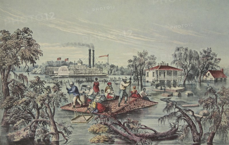 'High Water' In The Mississippi, pub. 1868, Currier & Ives (Colour Lithograph)
