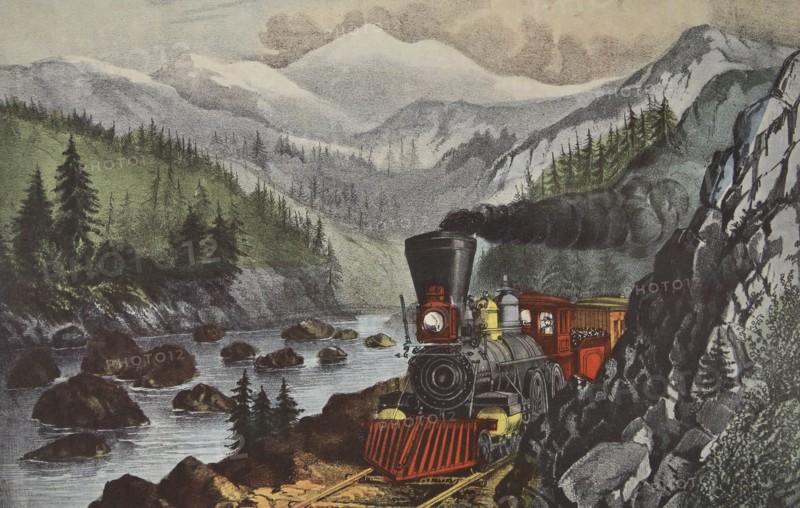 The Route To California, Truckee River,  Sierra-Nevada, pub. 1871,  Currier & Ives (Colour Lithograp
