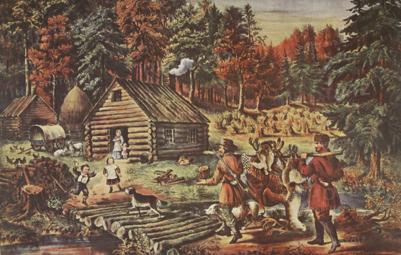The Pioneer's Home on the Western Frontier, pub. 1867, Currier & Ives (Colour Lithograph)