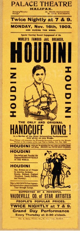 Playbill for appearance by Houdini at Palace Theatre, Halifax,pub. 1903 (lithograph)