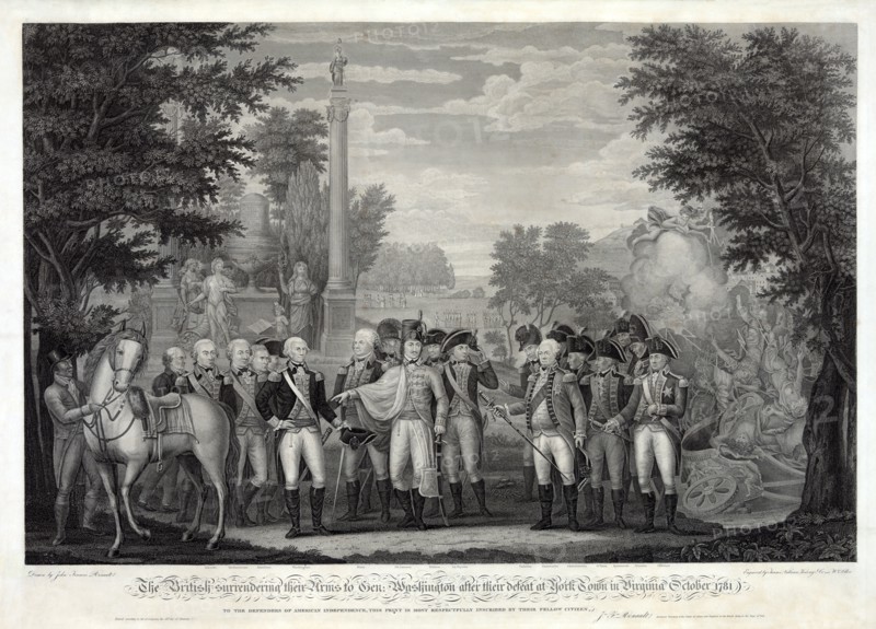 The British surrendering their arms to General Washington after the defeat at York Town ? , 1781, 18