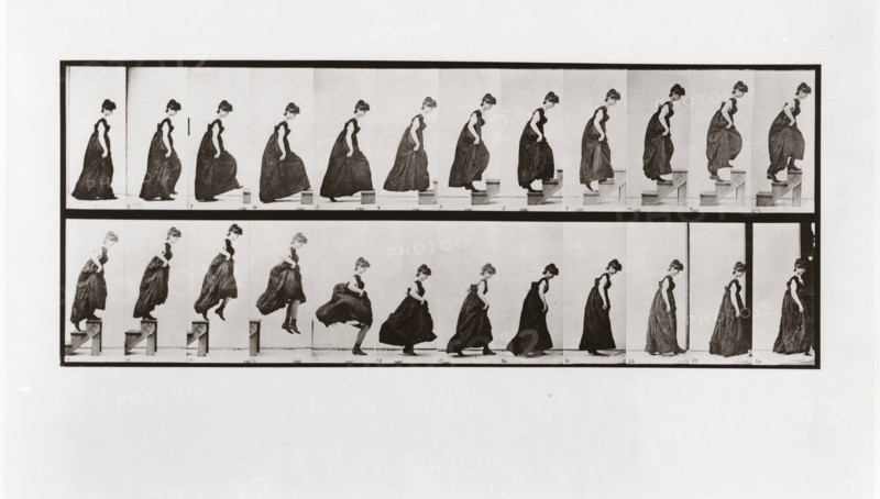 Woman climbing stairs and jumping down, Plate 173 from Animal Locomotion, 1887 (photograph)