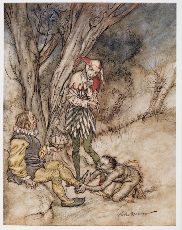 I'll kiss they foot:  I'll swear myself thy subject, illustration from 'The Tempest', 1926.