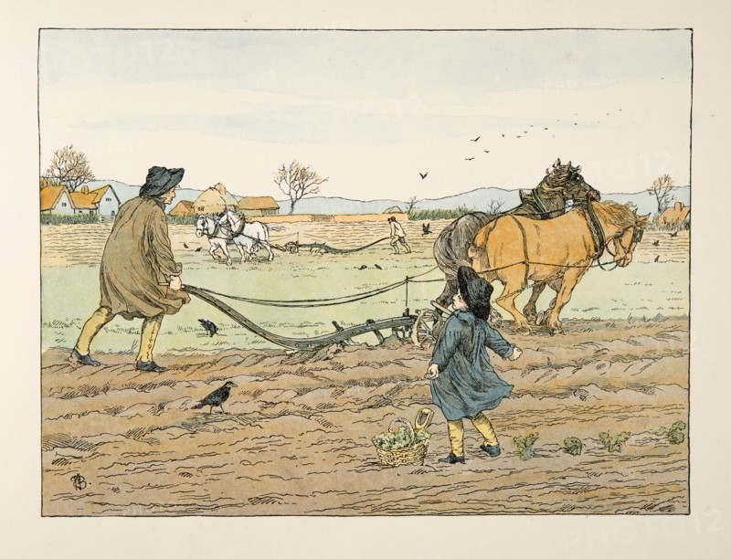 The Ploughman,  from Four and Twenty Toilers, pub. 1900 (colour lithograph)