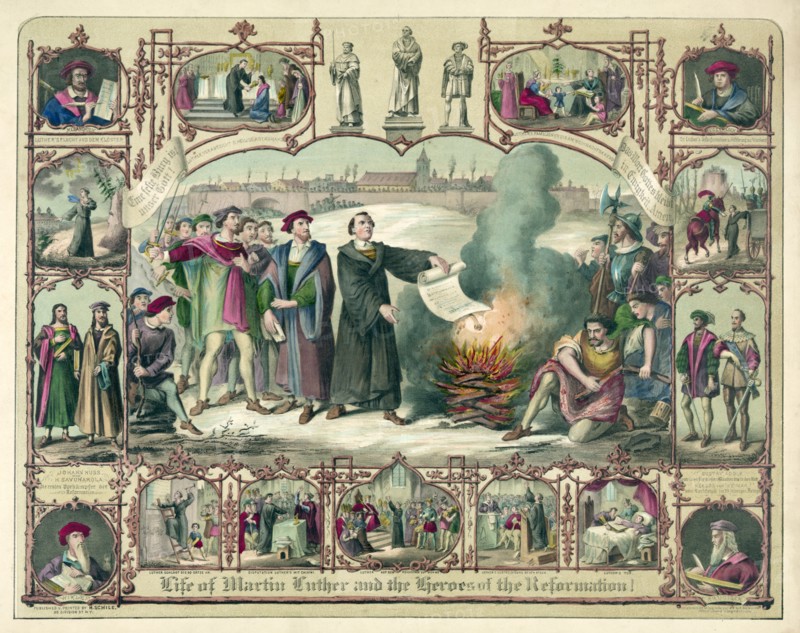 Life of Martin Luther and Heroes of the Reformation!, pub. 1874 (colour lithograph)