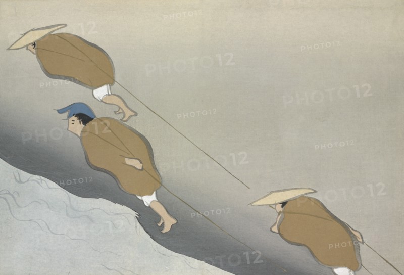 Hikifune, from Momoyo-gusa (The World of Things) Vol II, pub.1909 (colour block woodcut)