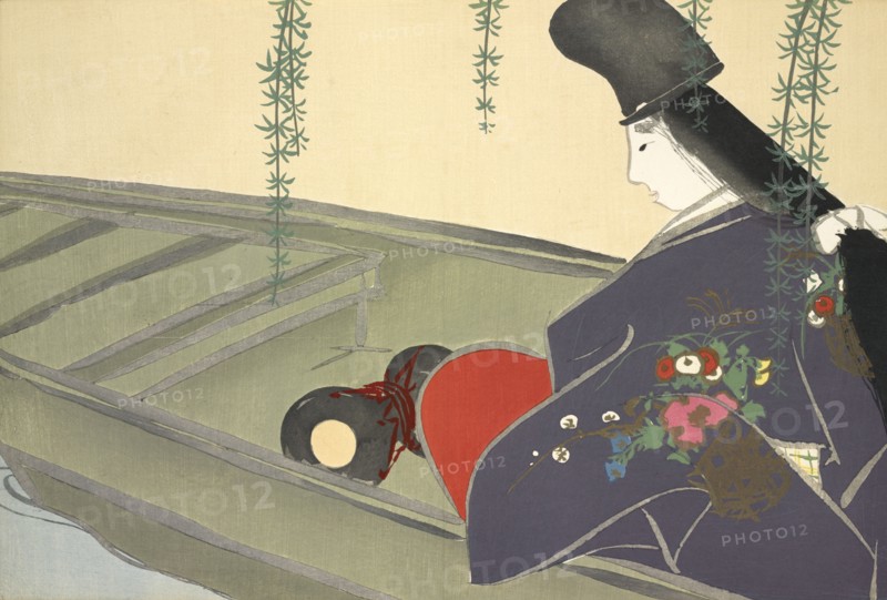 Asazuma-bune, from Momoyo-gusa (The World of Things) Vol II, pub.1909 (colour block woodcut)