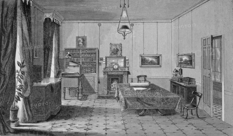 Faraday's Study at the Royal Institution, from The Life and Letters of Faraday, pub. 1870 (lithograp