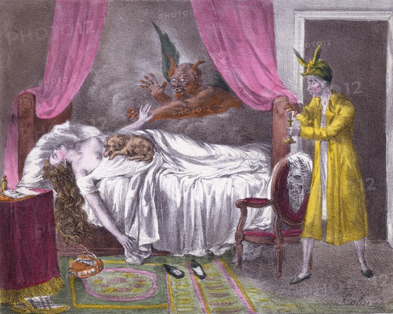 The Nightmare, from L'Album comique, pub. 1825 (hand coloured engraving)